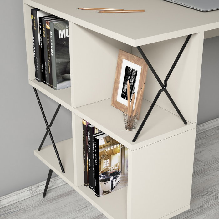 Hanah Home Extra 2 - Mesa de estudio con estantería de pared, Crema y Negro Hanah Home Extra 2 - Mesa de estudio con estantería de pared, Crema y Negro